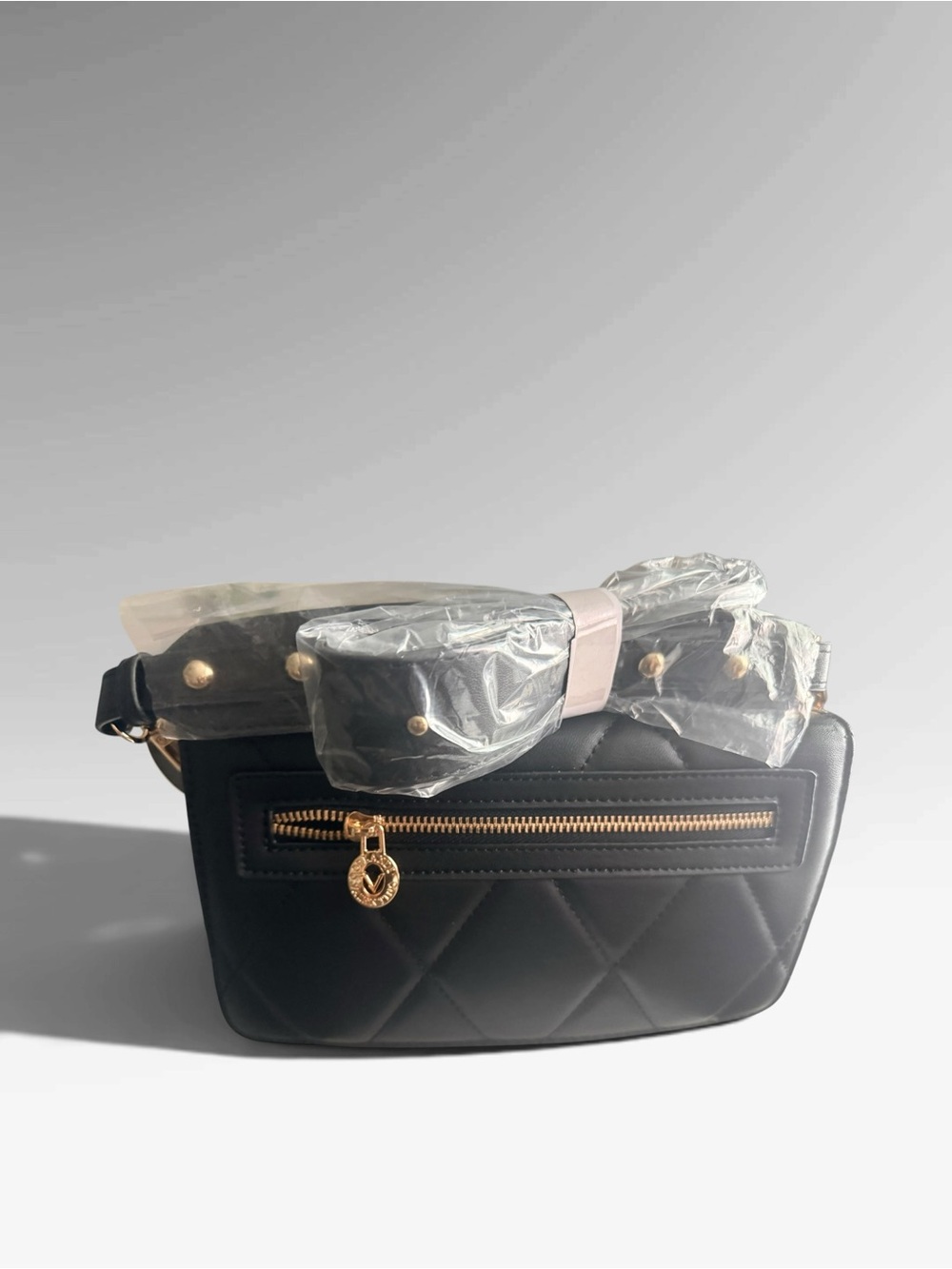 Valentino Orlandi Black Quilted Crossbody with Gold V Emblem - Picture 2 of 2